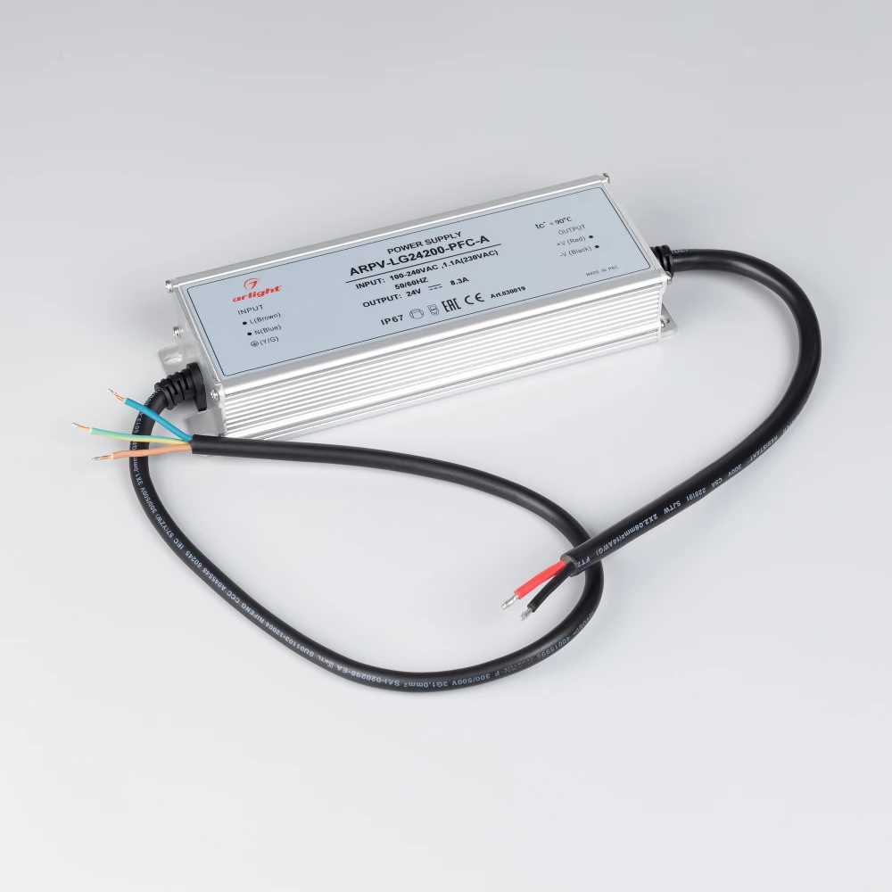 Блок питания ARPV-LG24200-PFC-A (24V, 8.3A, 200W) (Arlight, IP67 Металл, 5 лет) 030019 - Viokon.com