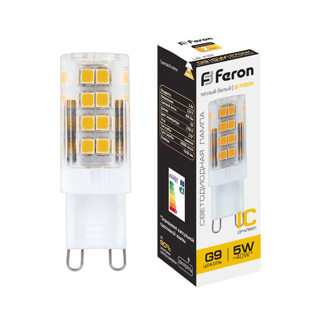 Лампа светодиодная Feron LB-432 G9 5W 175-265V 2700K (25769) - Viokon.com