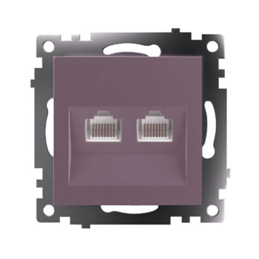 Розетка компьютерная 2-местная RJ-45 (механизм) STEKKER GLS00-7109-04, серия Катрин, шоколад (50006) - Viokon.com