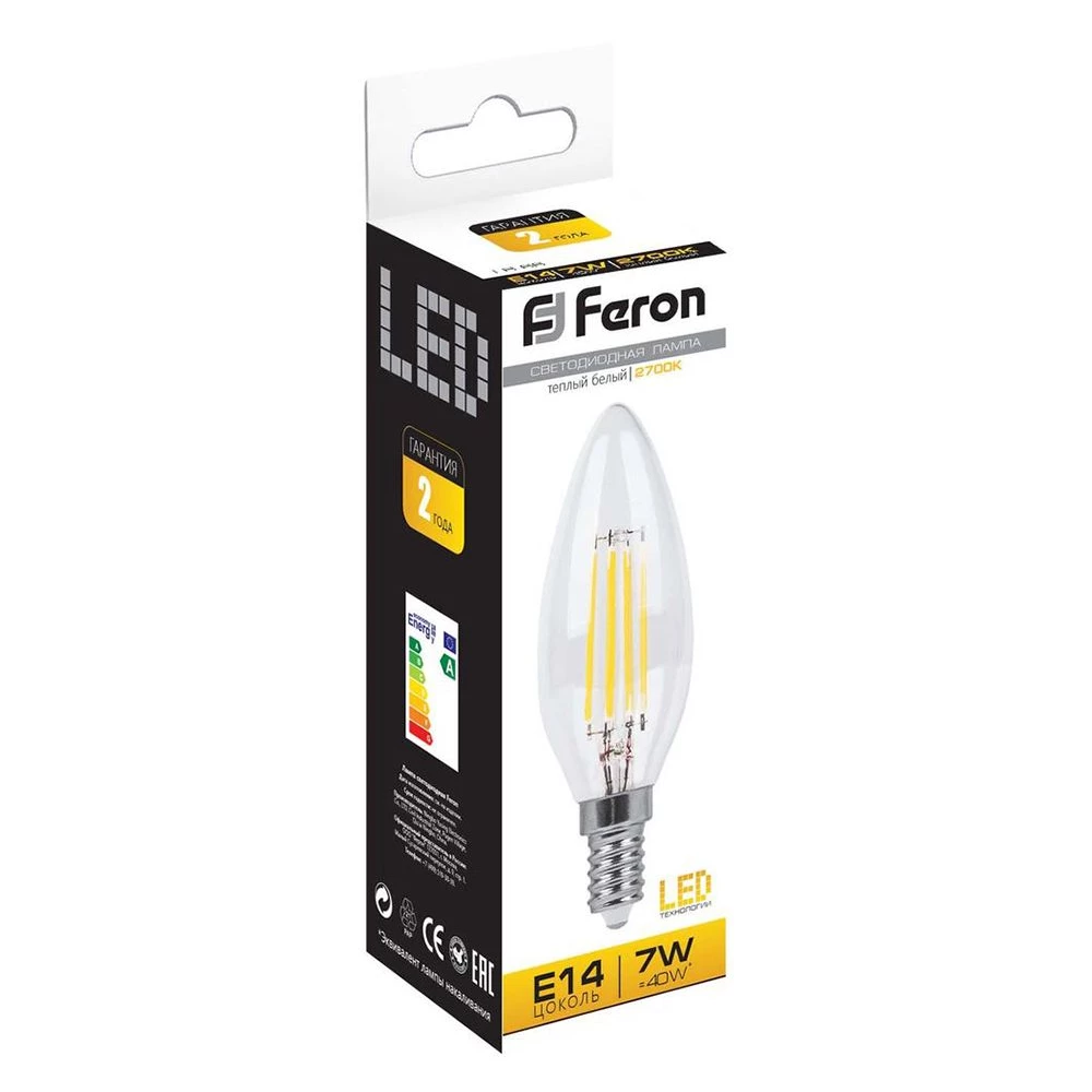Лампа светодиодная Feron LB-66 Свеча E14 7W 230V 2700K (25726) - Viokon.com