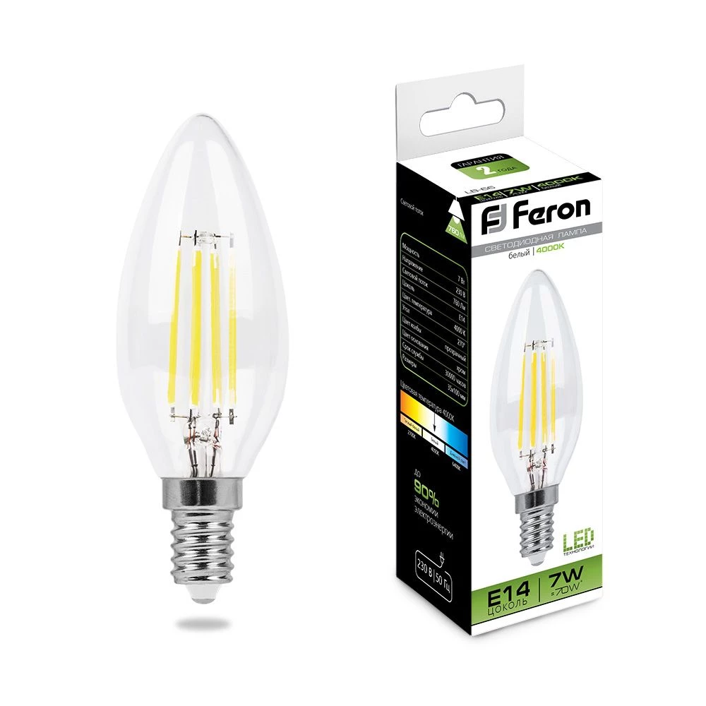 Лампа светодиодная Feron LB-66 Свеча E14 7W 230V 4000K (25780) - Viokon.com