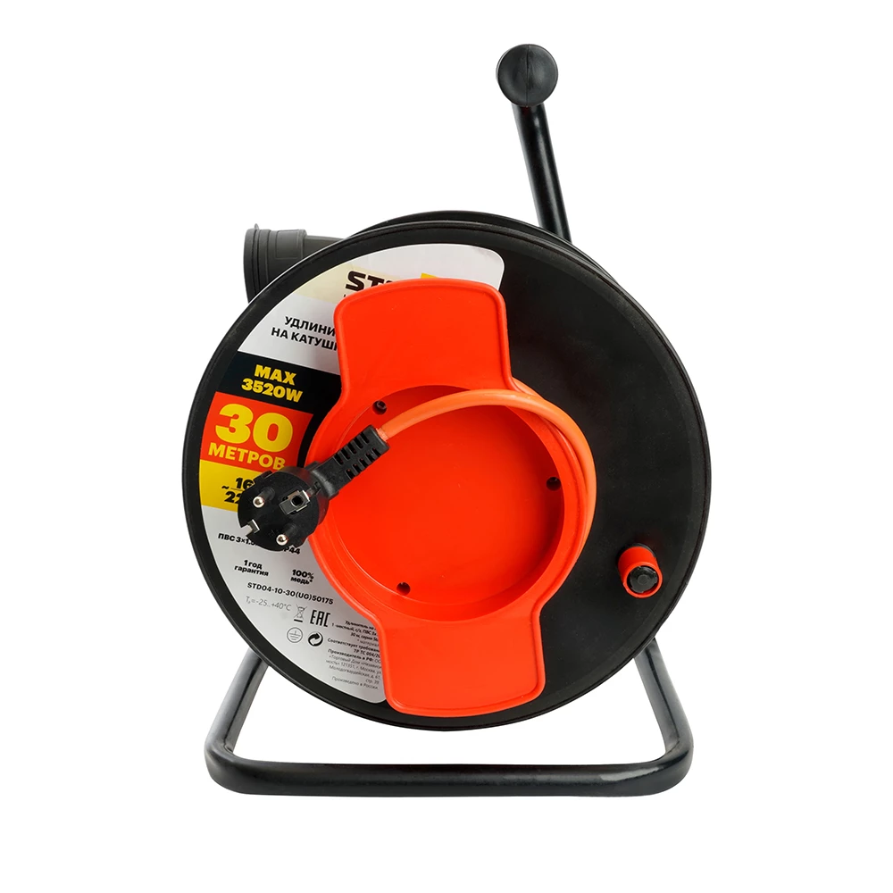 Удлинитель на пластиковой катушке STD04-10-30 (UG) 1-местный с/з 3*1,5, 30м, 250В, 16А, IP44, Standart (29409) (50175) - Viokon.com