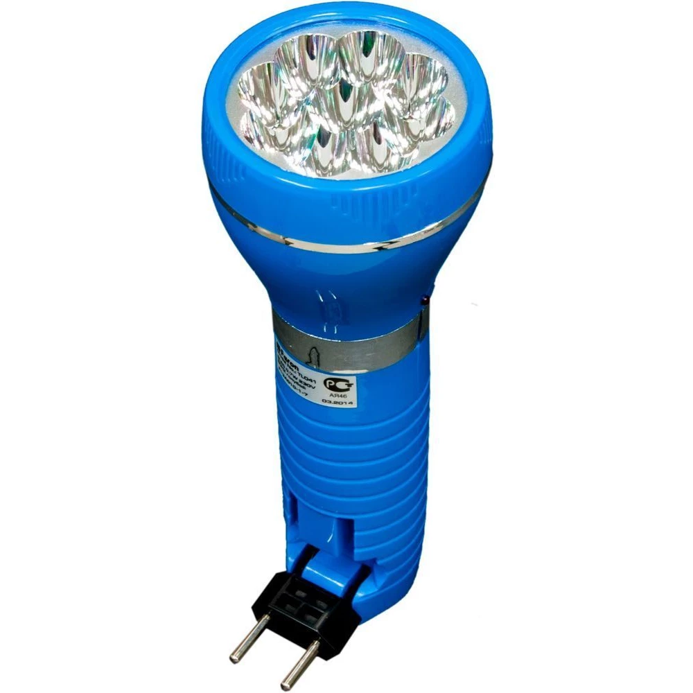Фонарь аккумуляторный ручной 9LED 0,6W со встроенной вилкой для зарядки, голубой, TL041 (12956) - Viokon.com