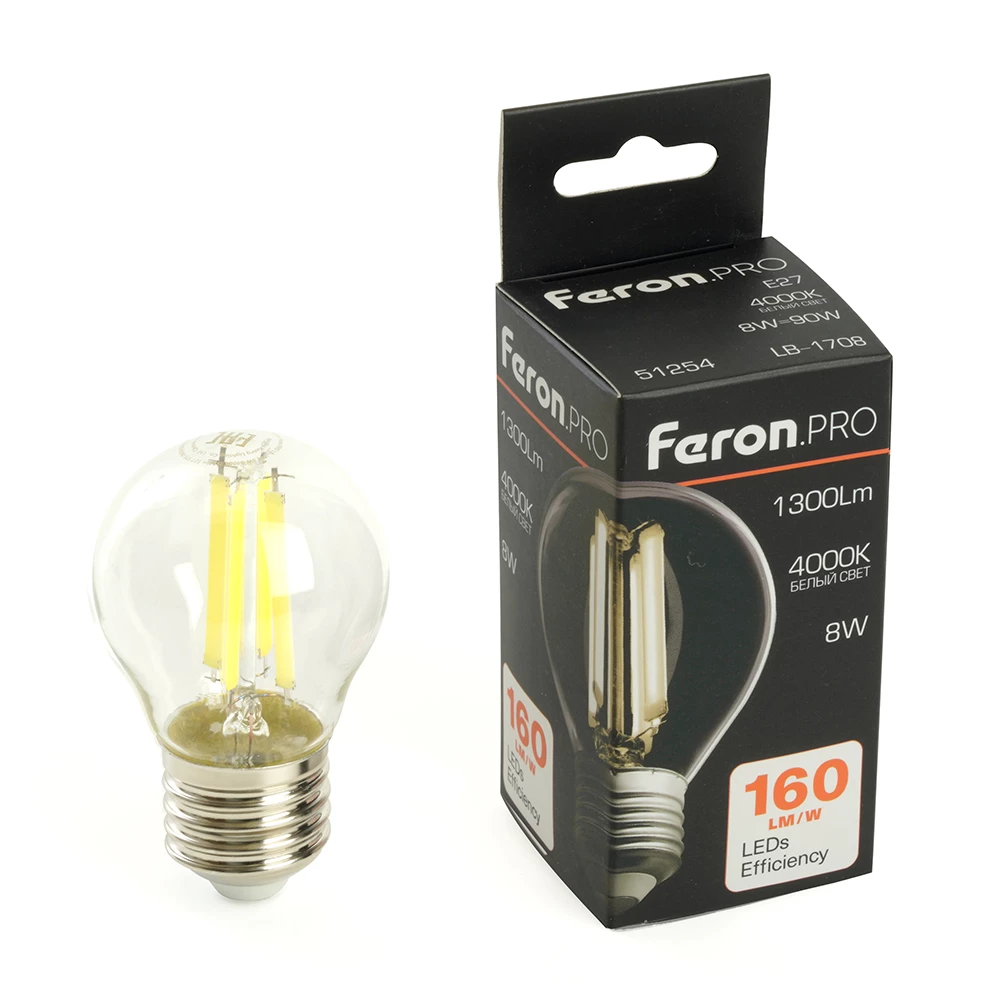 Лампа светодиодная Feron.PRO LB-1708 Шарик E27 1300LM 8W 175-265V 4000K (51254) - Viokon.com