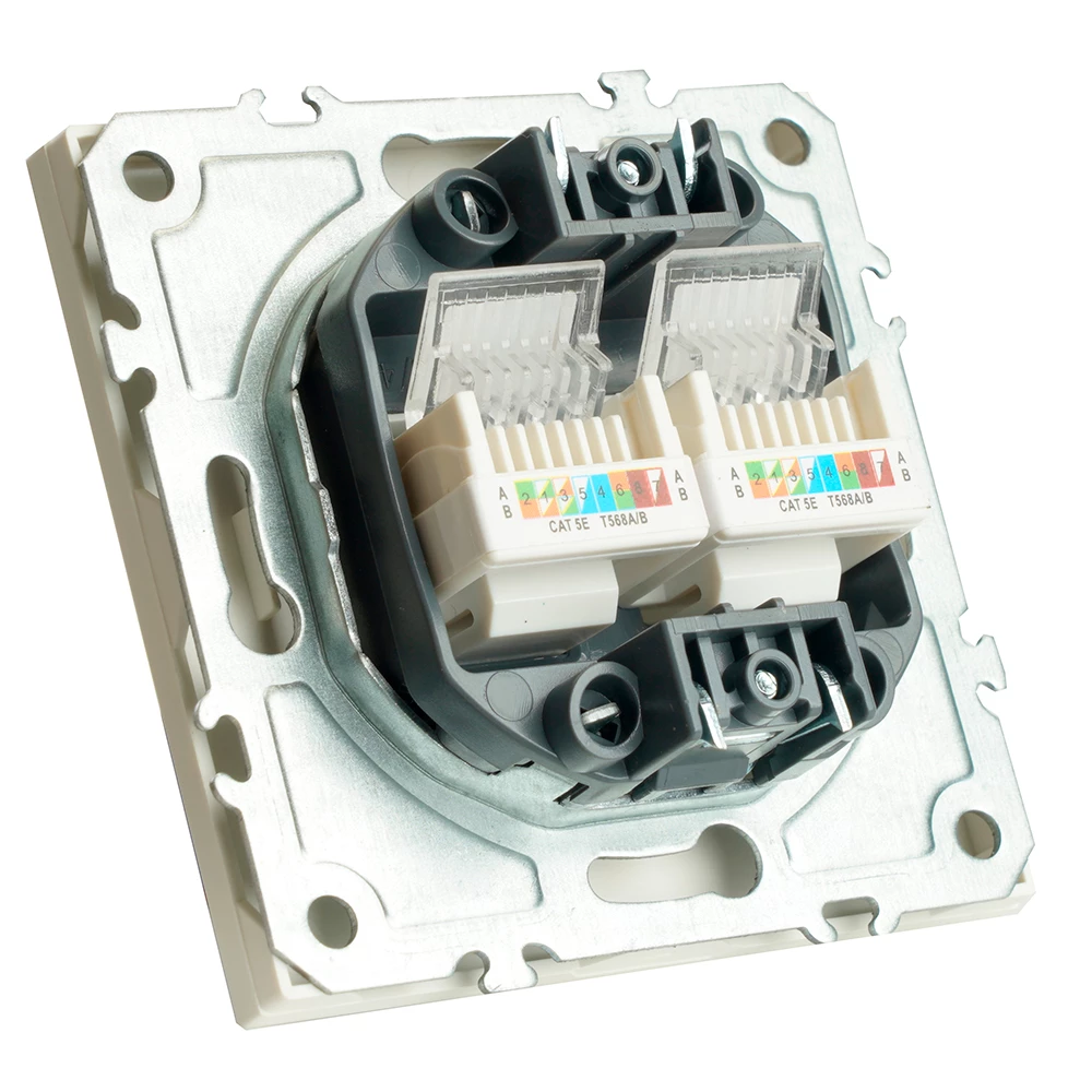 Розетка компьютерная 2-местная RJ-45 (механизм), STEKKER,  серия Эмили, RST00-5111-01, белый фарфор, soft touch (49874) - Viokon.com
