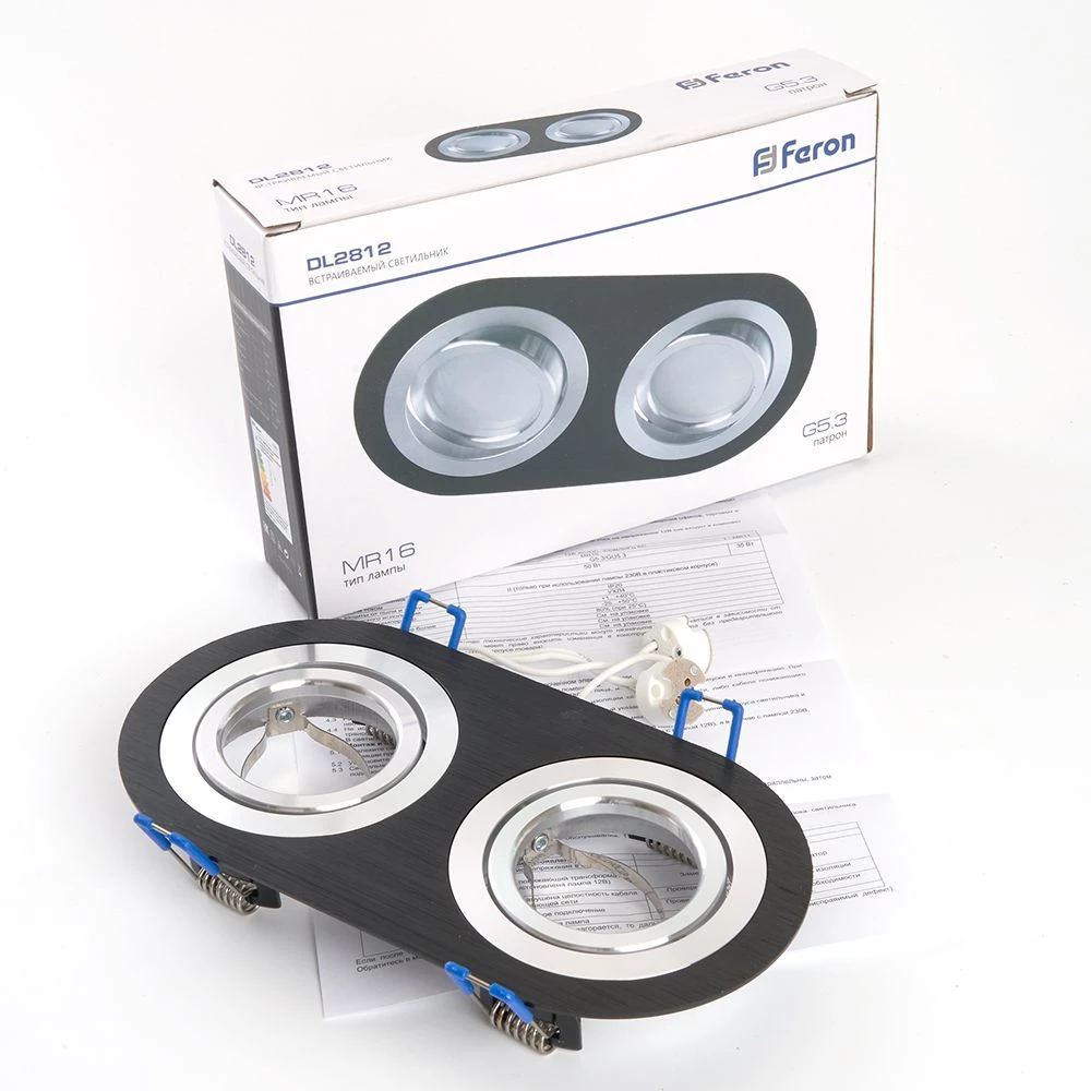 Светильник потолочный встраиваемый, DL2812 MR16 50W G5.3 "овал", черный-хром (48462) - Viokon.com
