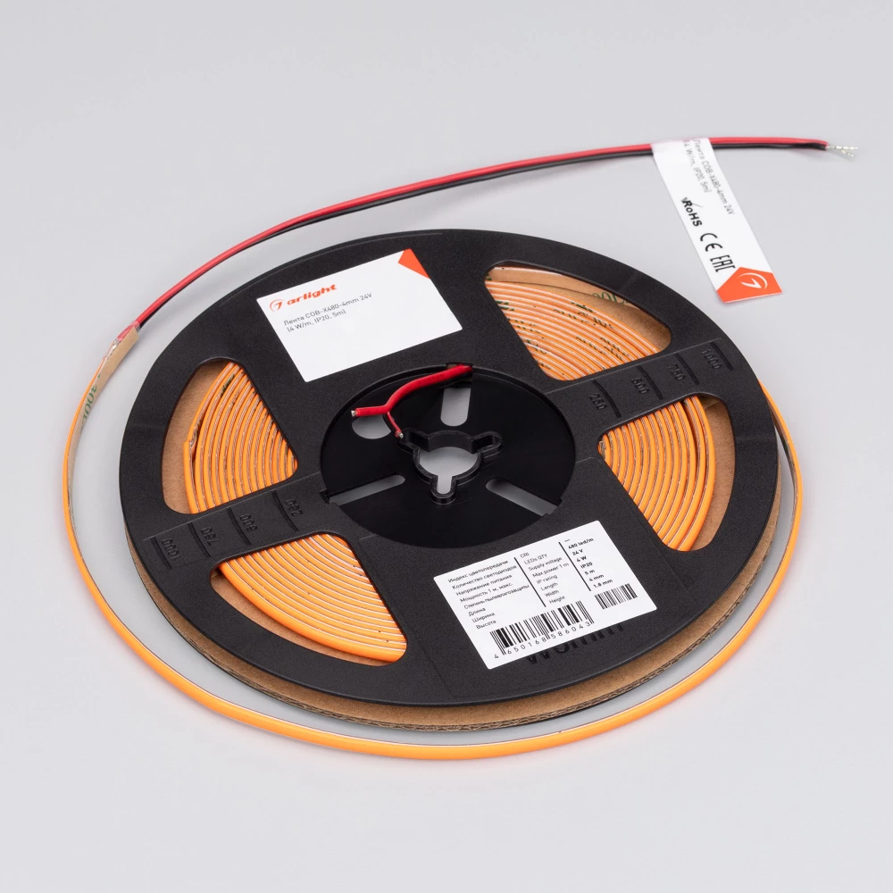 Лента COB-X480-4mm 24V Orange (4 W/m, IP20, 5m) (Arlight, -) 046909 - Viokon.com