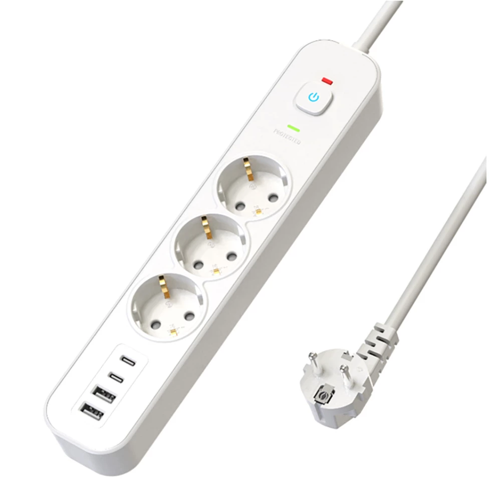 Сетевой фильтр 3-местный с/з STEKKER 3x1мм2, 5 м, 250В, 16А, 2 USB-A+2 Type-C 3, серия Nova, белый (50101) - Viokon.com