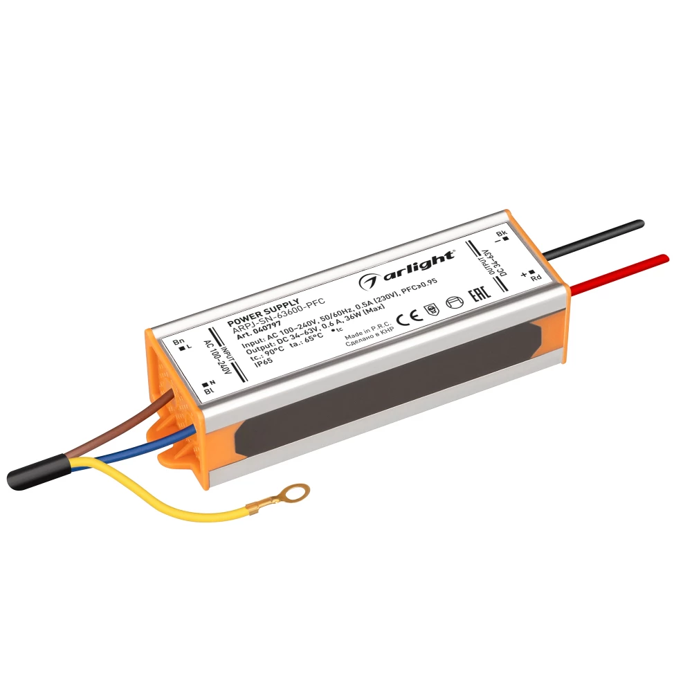 Блок питания ARPJ-SN-63600-PFC (36W, 34-63V, 600mA) (Arlight, IP65 Металл, 3 года) 040797 - Viokon.com