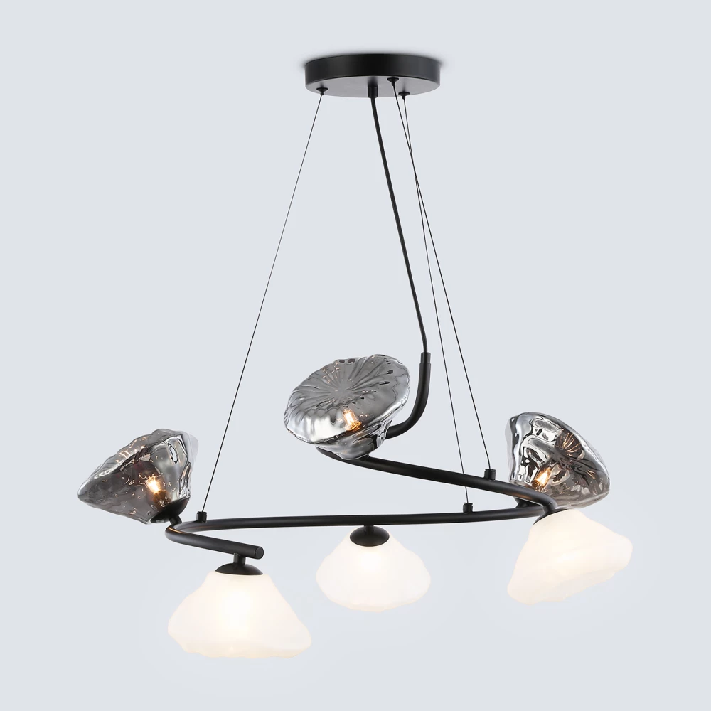 Подвесная люстра LH15003/6 BK/FR/SM черный/белый матовый/дымчатый G9*6 max 40W D630*1150 - Viokon.com