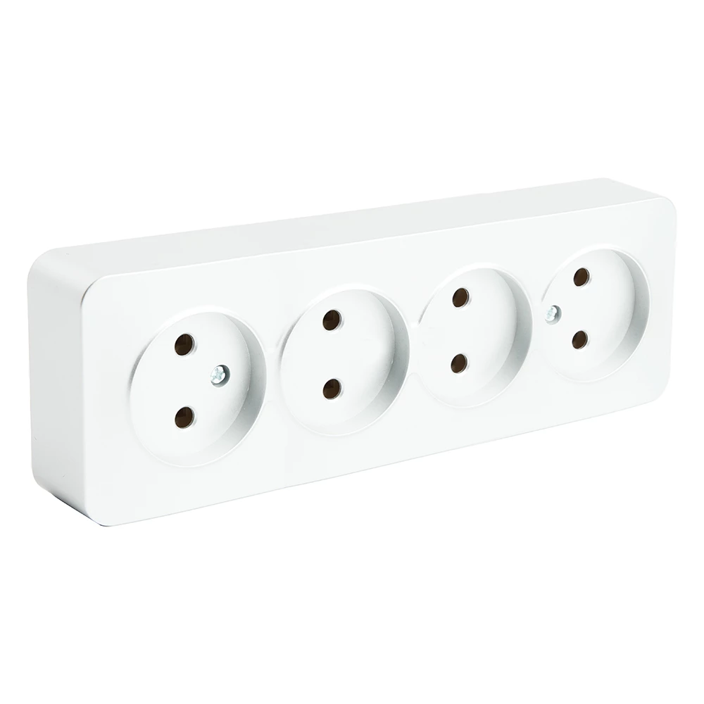 Розетка 4-местная б/з открытой установки, STEKKER, 250В, 10А, IP20, серия София, белый, MST10-14-01 (49307) - Viokon.com