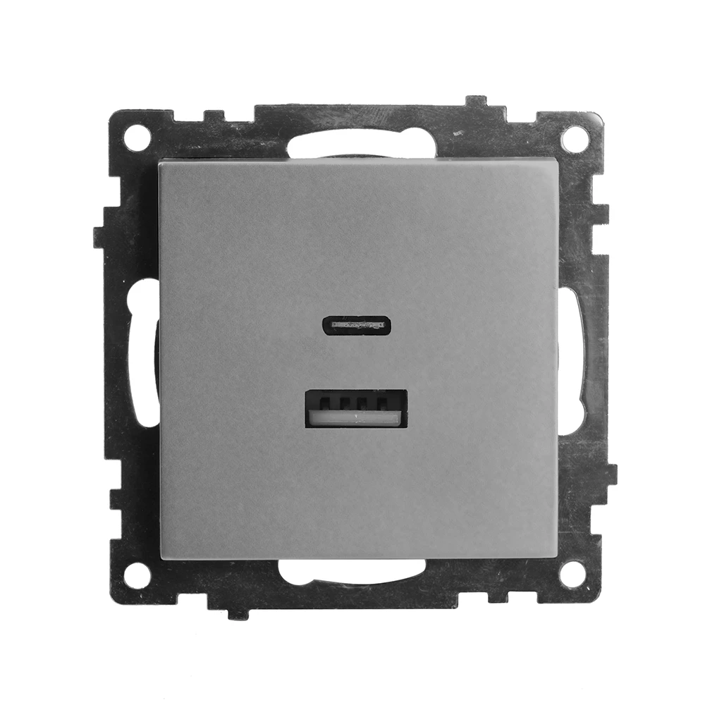 Розетка 2-местная USB + type C (механизм), STEKKER GLS10-7116-02, 250B, 3A, max 20W, серия Катрин, шампань (50056) - Viokon.com