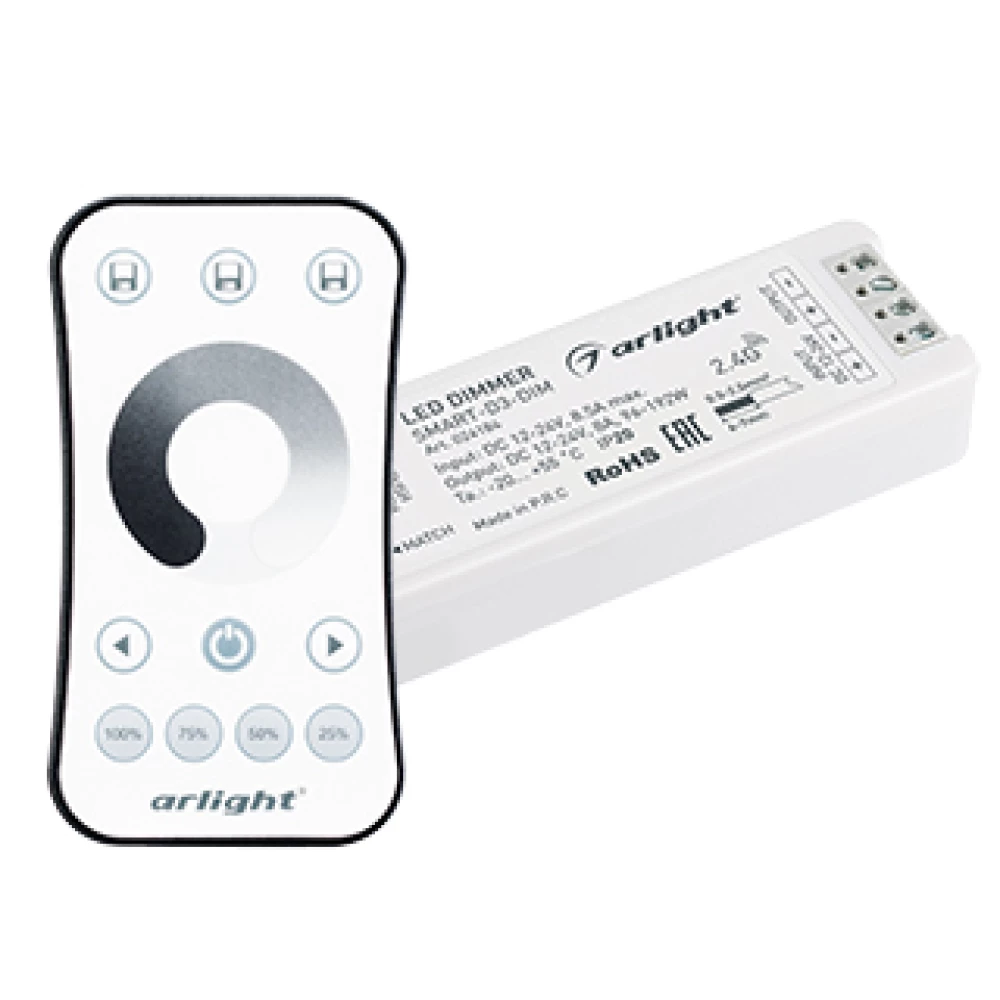 Диммер SMART-DIM-SET-RING (12-24V, 1x8A, ПДУ 2.4G) (Arlight, IP20 Пластик, 5 лет) 034786 - Viokon.com