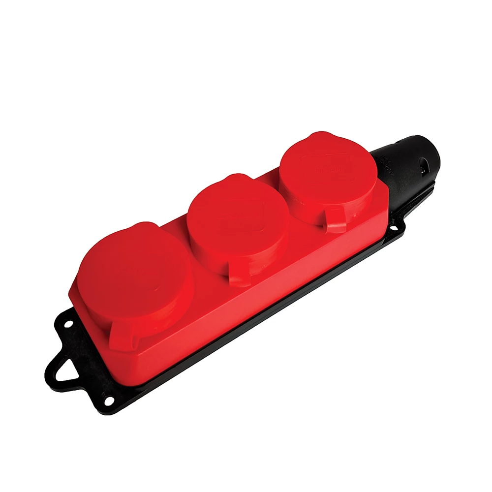 Розетка переносная 3-местная c/з STEKKER, RST16-23-44-3 (РП 16-334), 250В, 16А, IP44, красный (49401) - Viokon.com