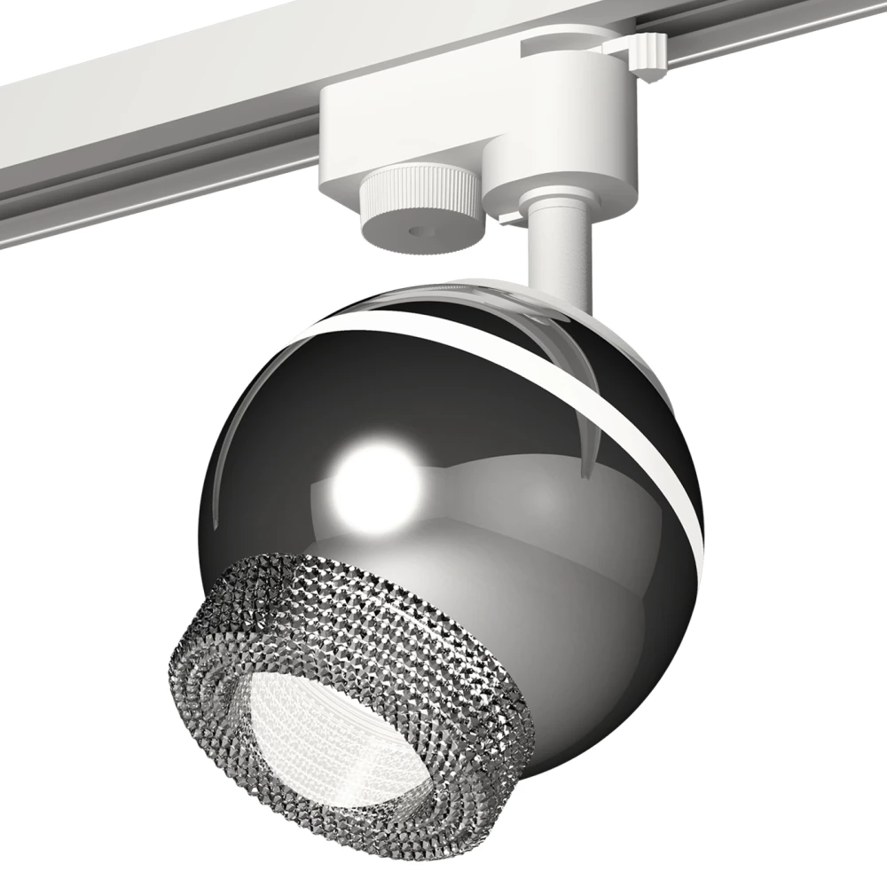 Комплект трекового однофазного светильника с подсветкой XT1104001 PSL/CL серебро полированное/прозрачный GU5.3 LED 3W 4200K (A2520, C1104, N7191) - Viokon.com