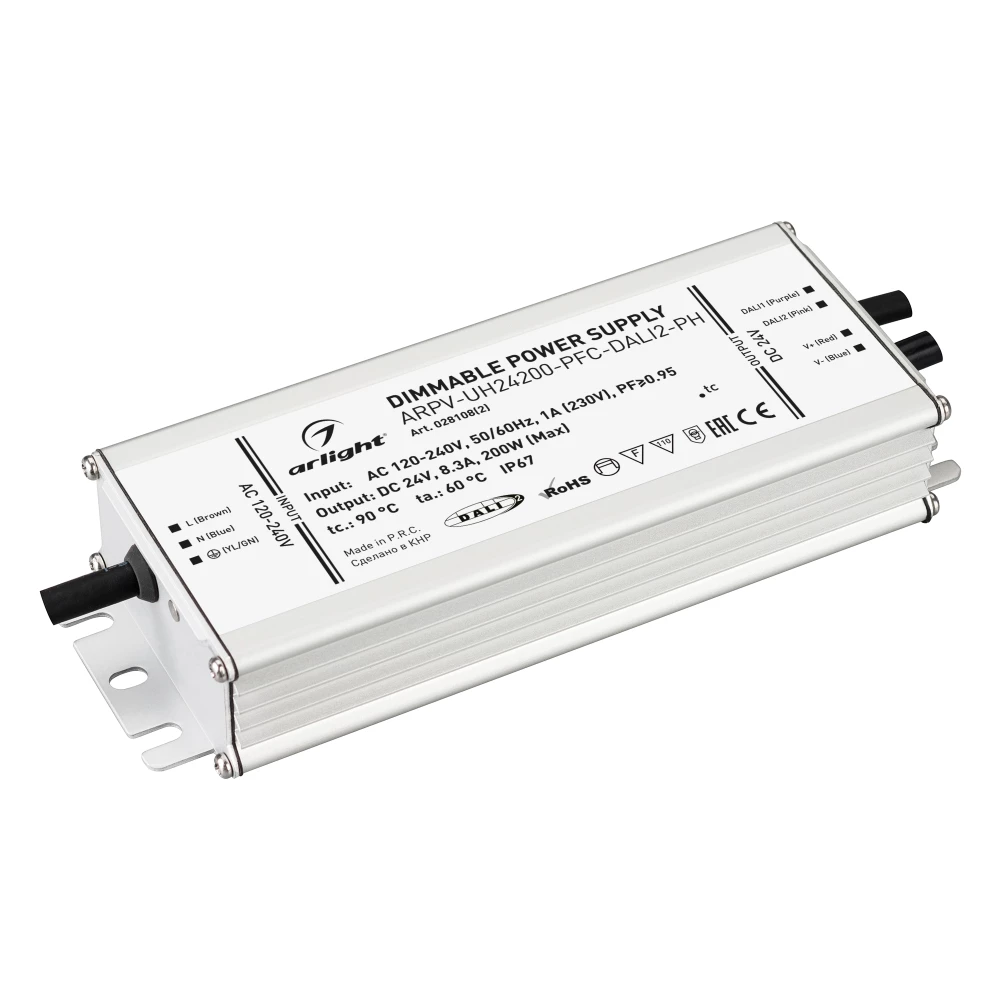 Блок питания ARPV-UH24200-PFC-DALI2-PH (24V, 8.3A, 200W) (Arlight, IP67 Металл, 7 лет) 028108(2) - Viokon.com