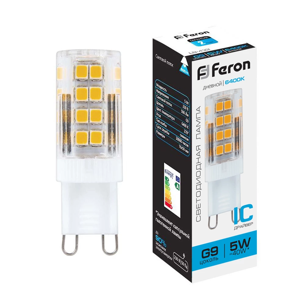 Лампа светодиодная Feron LB-432 G9 5W 175-265V 6400K (25771) - Viokon.com
