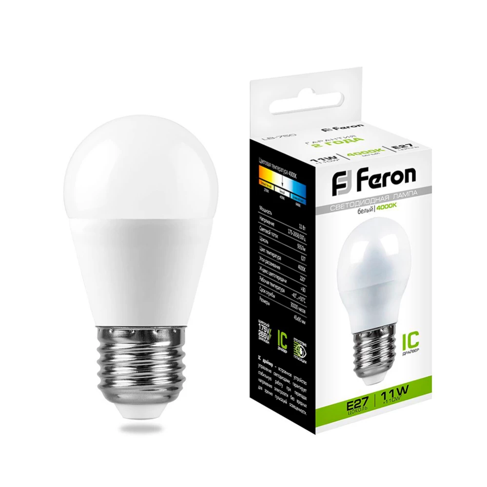 Лампа светодиодная Feron LB-750 Шарик E27 11W 175-265V 4000K (25950) - Viokon.com
