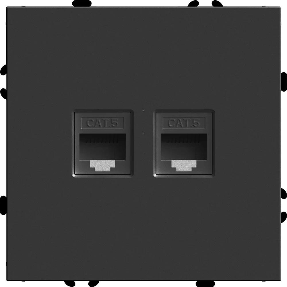 Розетка компьютерная 2-местная RJ-45 (механизм), STEKKER, серия Эмили, RST00-5111-05, черный уголь, soft touch (49848) - Viokon.com