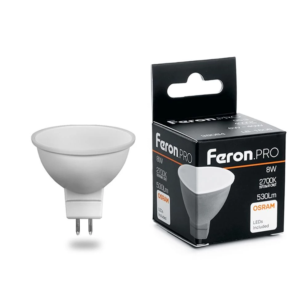 Лампа светодиодная Feron.PRO LB-1608 MR16 G5.3 8W 175-265V 2700K (38089) - Viokon.com