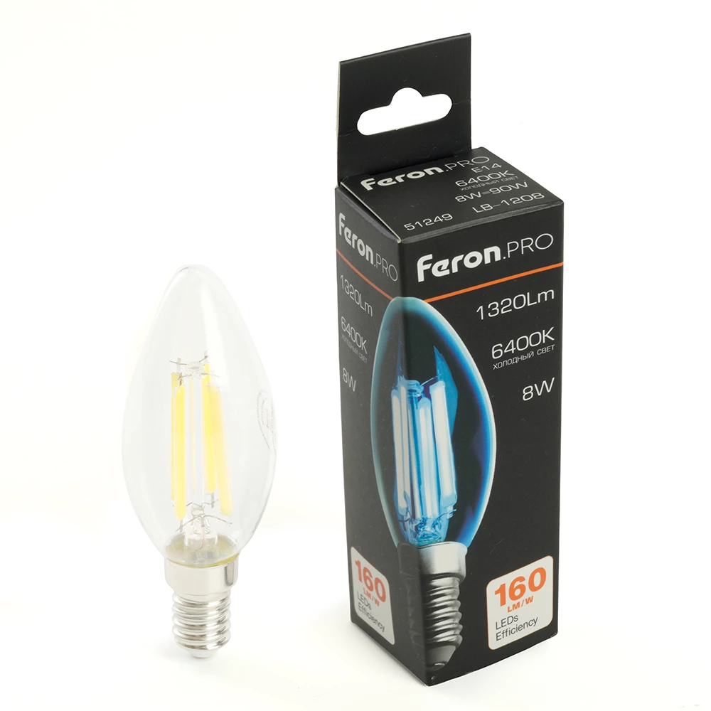 Лампа светодиодная Feron.PRO LB-1208 Свеча E14 1320LM 8W 175-265V 6400K (51249) - Viokon.com