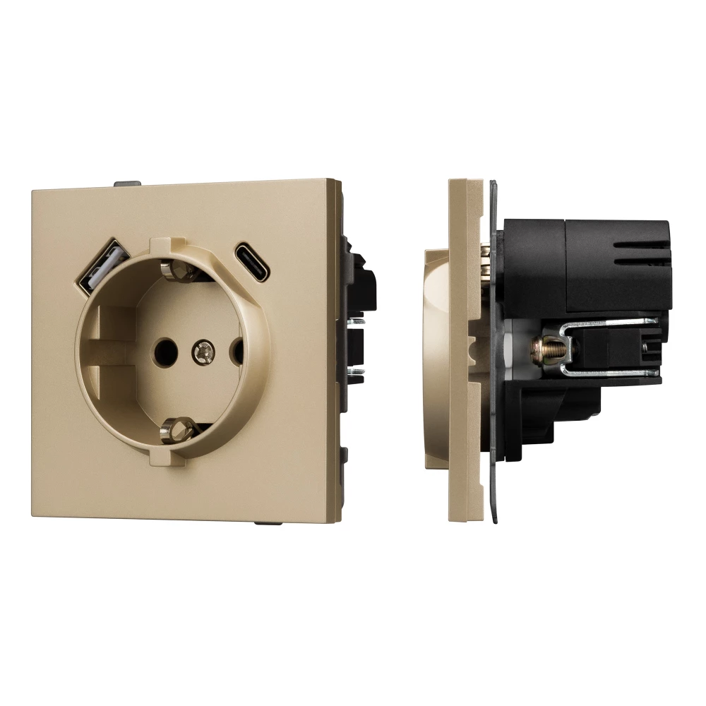 Механизм розетки с USB зарядкой SCT-TENDO-MUAC-SFPL-GD (230V, 16A) (Arlight, Матовый песочный) 054608 - Viokon.com