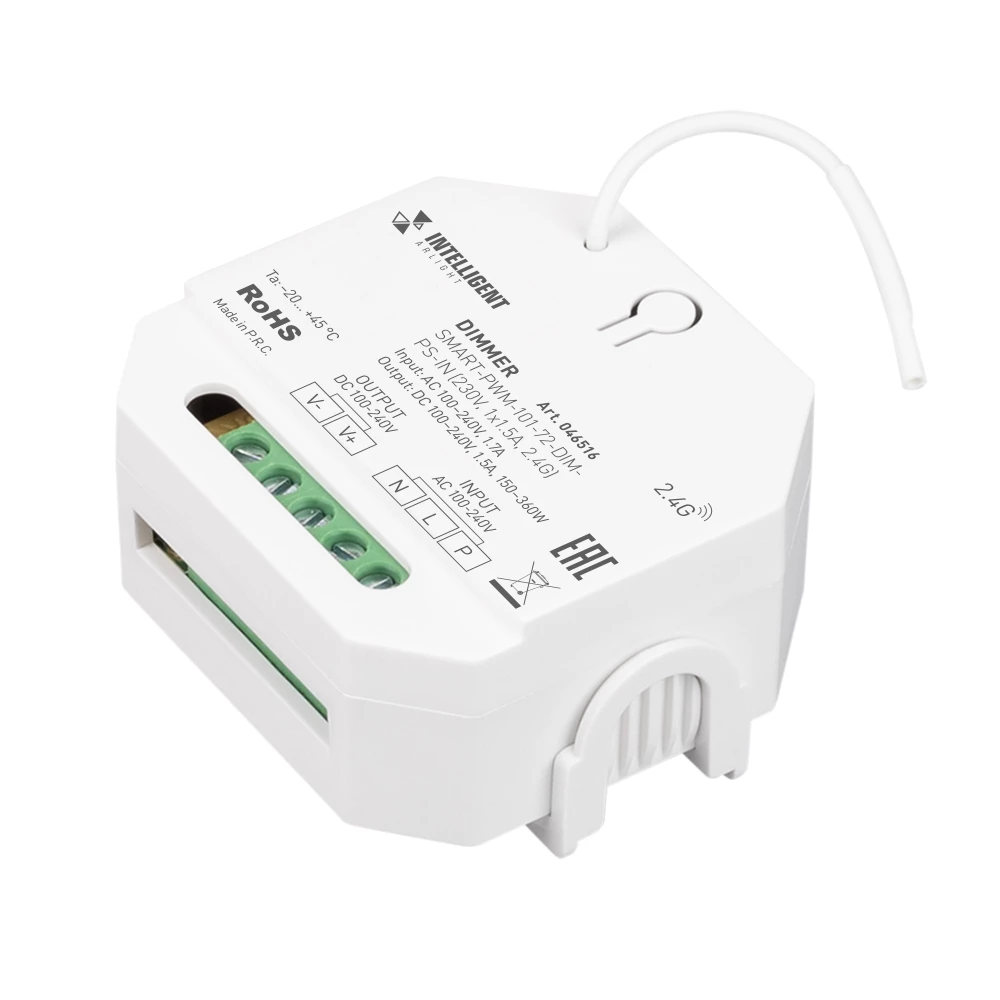 INTELLIGENT ARLIGHT Диммер SMART-PWM-101-72-DIM-PS-IN (230V, 1x1.5A, 2.4G) (IARL, IP20 Пластик, 5 лет) 046516 - Viokon.com