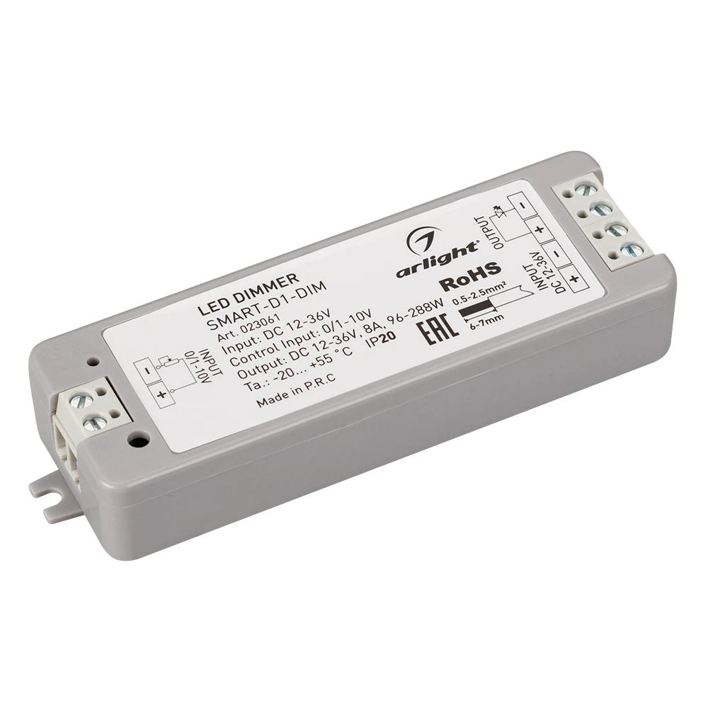 Диммер SMART-D1-DIM (12-36V, 0/1-10V) (Arlight, IP20 Пластик, 5 лет) 023061 - Viokon.com