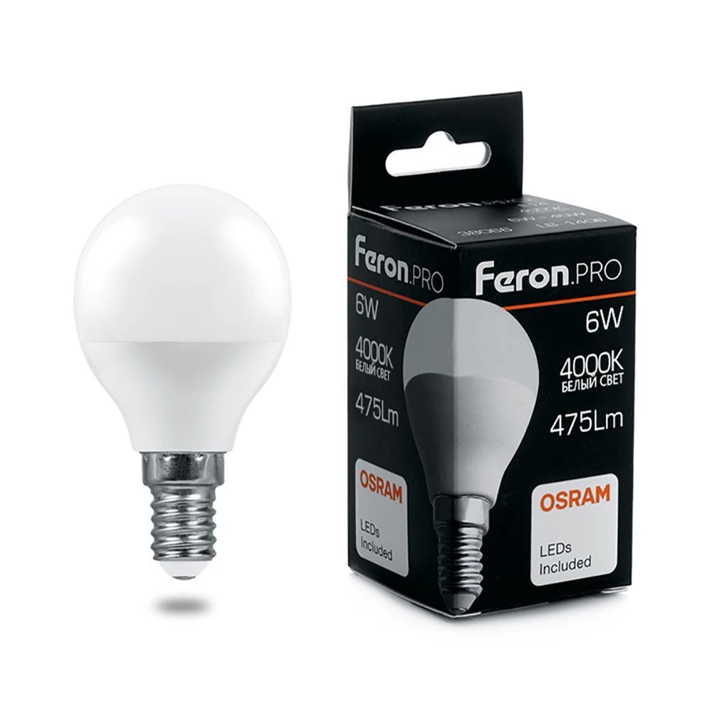 Лампа светодиодная Feron.PRO LB-1406 Шарик E14 6W 175-265V 4000K (38066) - Viokon.com