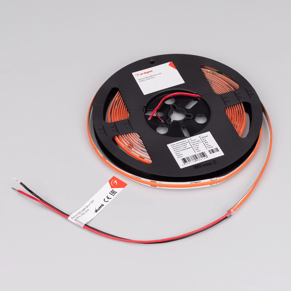 Лента COB-X480-8mm 24V Red (8 W/m, IP20, 5m) (Arlight, -) 047739 - Viokon.com
