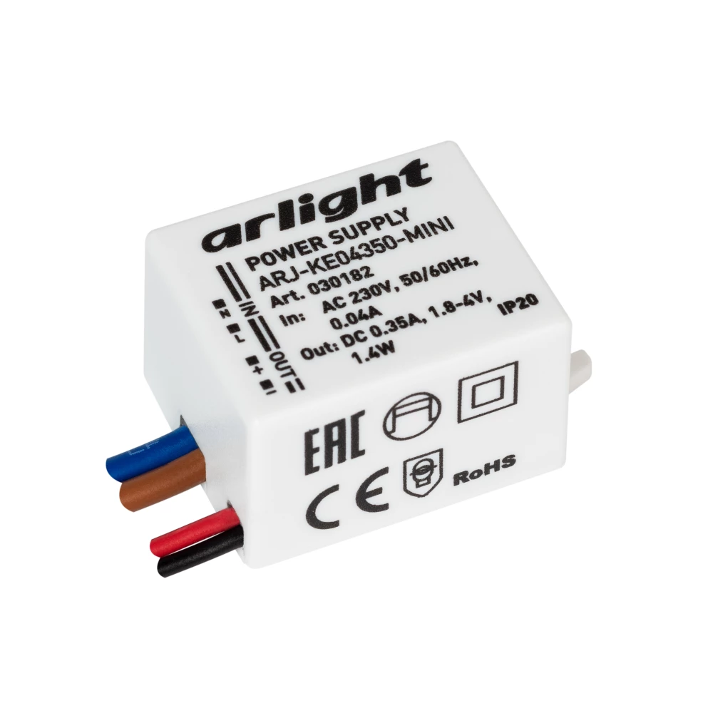 Блок питания ARJ-KE04350-MINI (1.4W, 350mA) (Arlight, IP20 Пластик, 5 лет) 030182 - Viokon.com