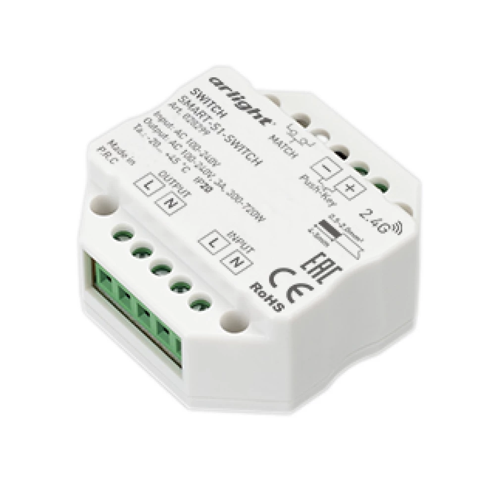 Контроллер-выключатель SMART-S1-SWITCH (230V, 3A, 2.4G) (Arlight, IP20 Пластик, 5 лет) 028299 - Viokon.com