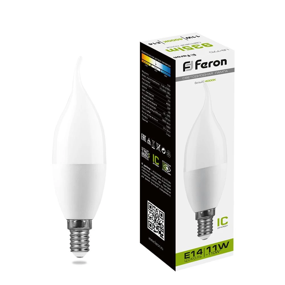 Лампа светодиодная Feron LB-770 Свеча на ветру E14 11W 175-265V 4000K (25940) - Viokon.com
