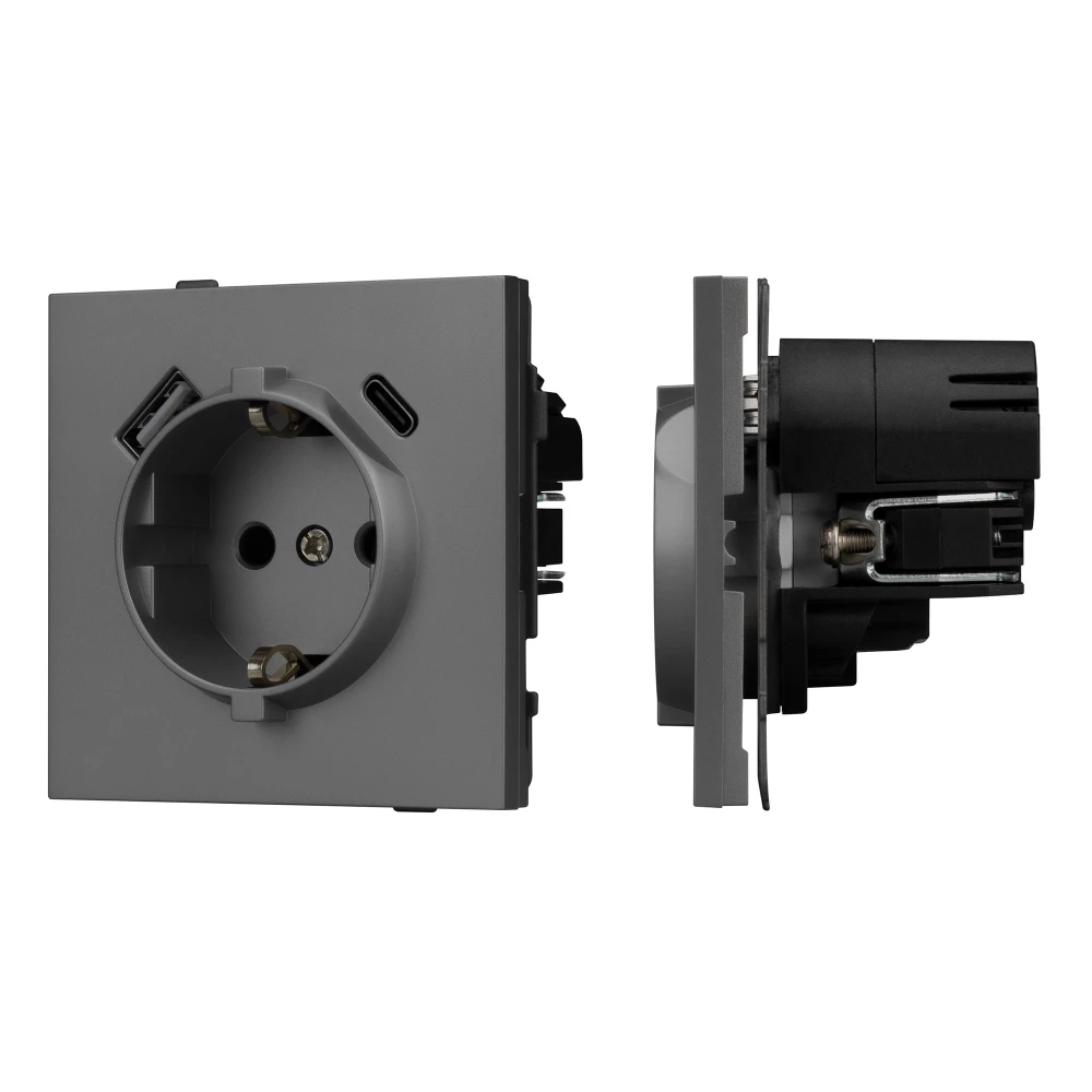 Механизм розетки с USB зарядкой SCT-TENDO-MUAC-SFPL-GR (230V, 16A) (Arlight, Матовый графитовый) 054609 - Viokon.com