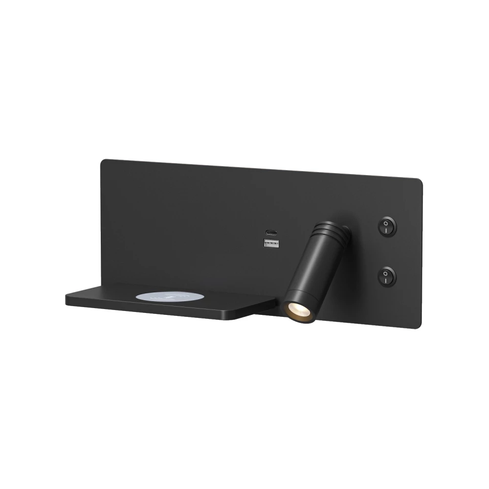 Светильник настенный CHARGELUX с функцией беспроводной зарядки USB-A  3Вт8Вт 3000К левый алюминий черный - Viokon.com