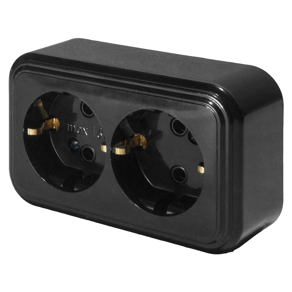 Розетка 2-местная с/з STEKKER, PST16-31-20 (RA 16-238-Ч), пластик АВС, 250В, 16А, IP20, черный (39696) - Viokon.com