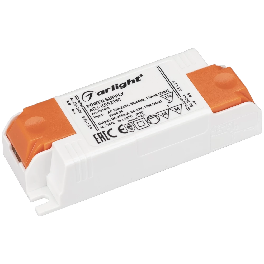 Блок питания ARJ-KE52350 (18W, 350mA, PFC) (Arlight, IP20 Пластик, 5 лет) 027590 - Viokon.com