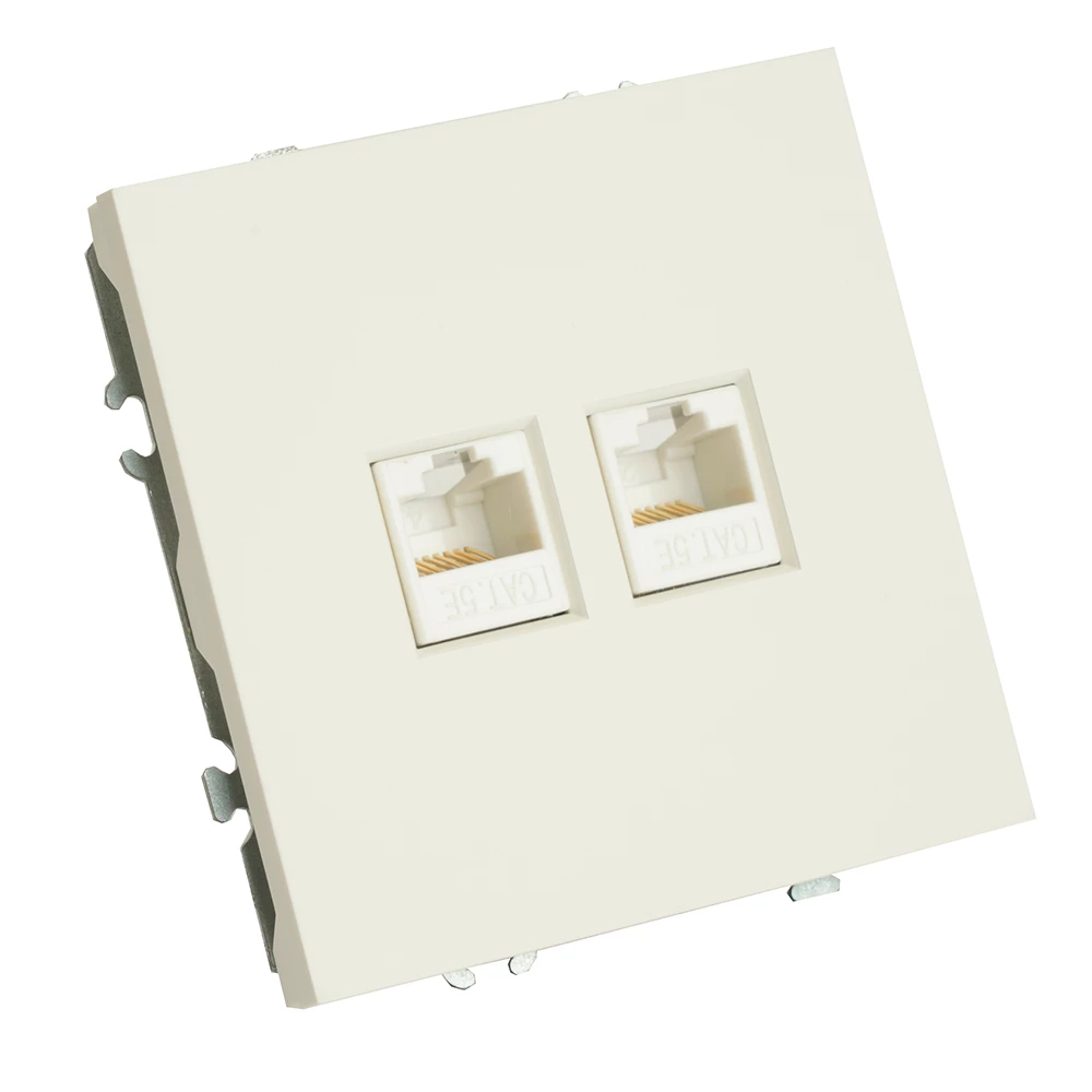 Розетка компьютерная 2-местная RJ-45 (механизм), STEKKER,  серия Эмили, RST00-5111-01, белый фарфор, soft touch (49874) - Viokon.com