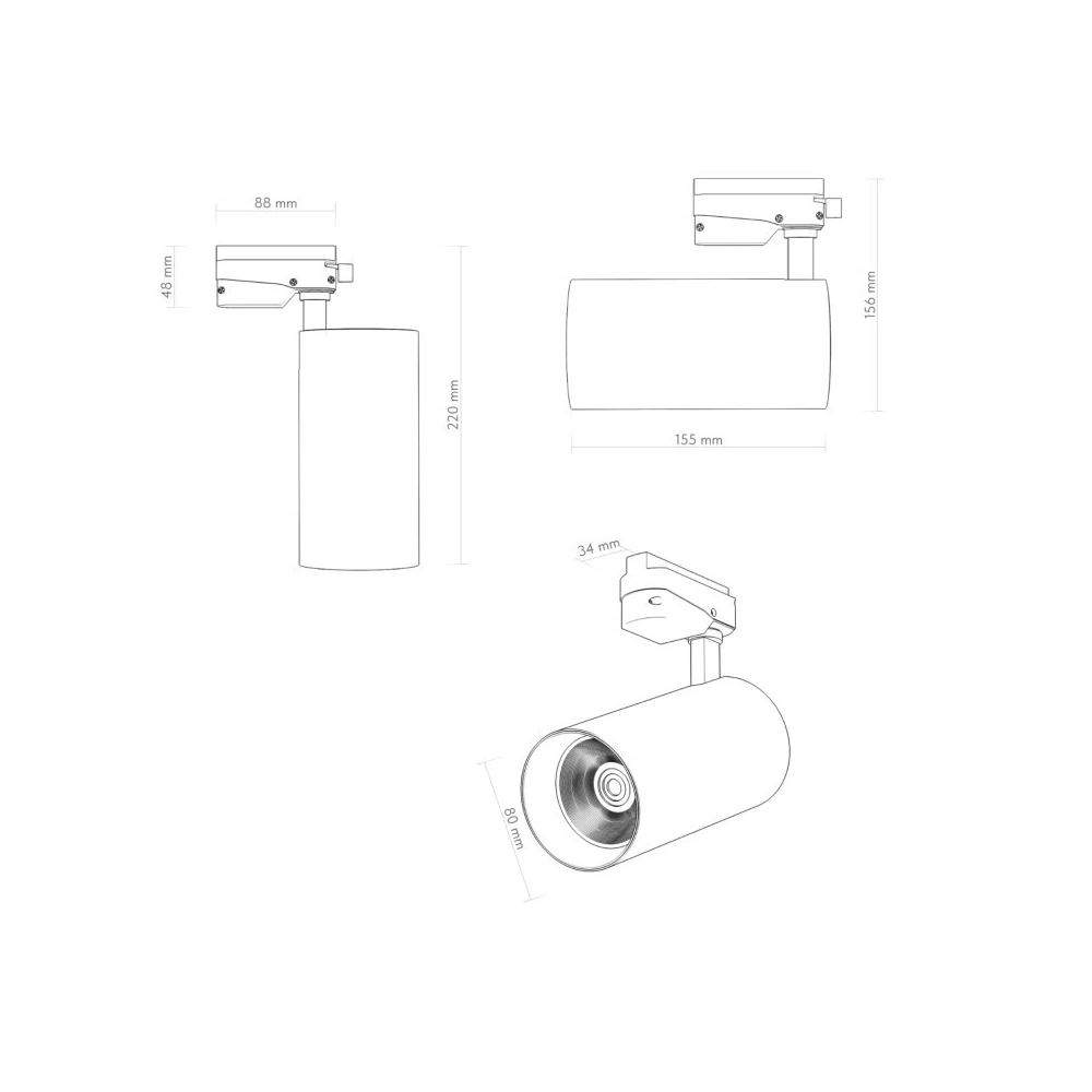 DK6456-BK Трековый светильник SOLID KOPER 155мм d80 220V LED 4000K 30W IP20 черный алюминий - Viokon.com