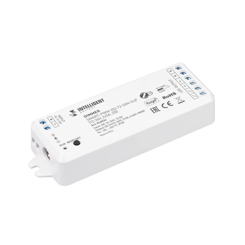 INTELLIGENT ARLIGHT Диммер SMART-PWM-102-72-DIM-SUF (12-36V, 2x5A, ZB) (IARL, Пластик) 046534 - Viokon.com