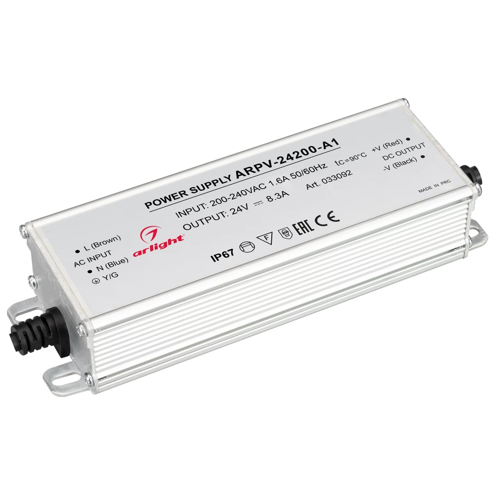 Блок питания ARPV-24200-A1 (24V, 8.3A, 200W) (Arlight, IP67 Металл, 3 года) 033092 - Viokon.com