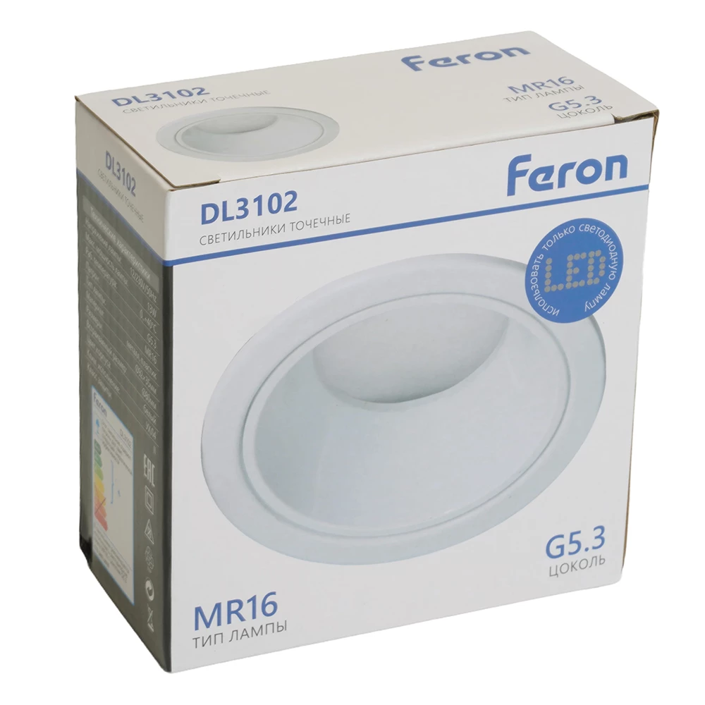 Светильник встраиваемый Feron DL3102 потолочный MR16 G5.3 белый (51398) - Viokon.com