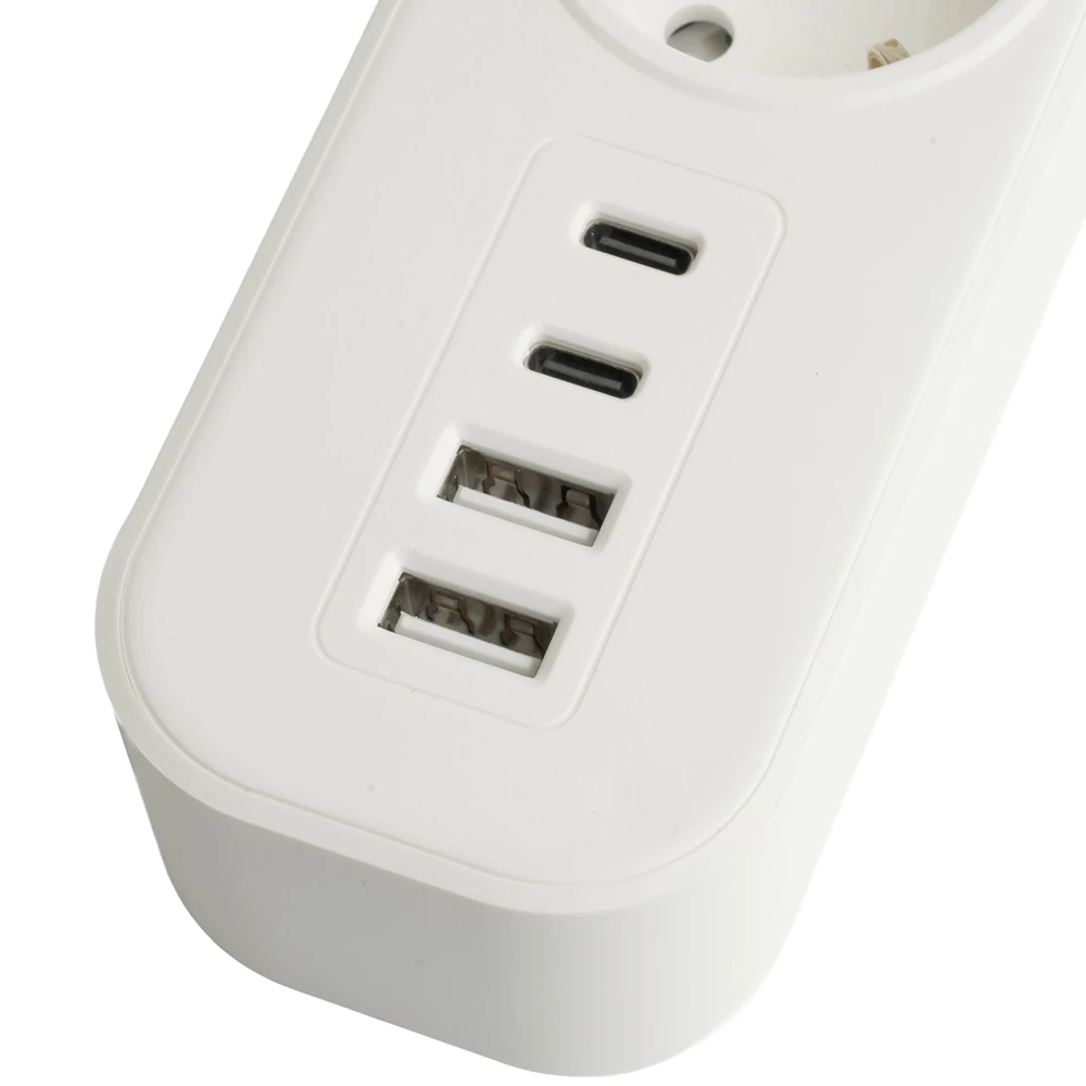 Сетевой фильтр 5-местный с/з STEKKER 3x1мм2, 3 м, 250В, 16А, 2 USB-A+2 Type-C 3, серия Nova, белый (50103) - Viokon.com