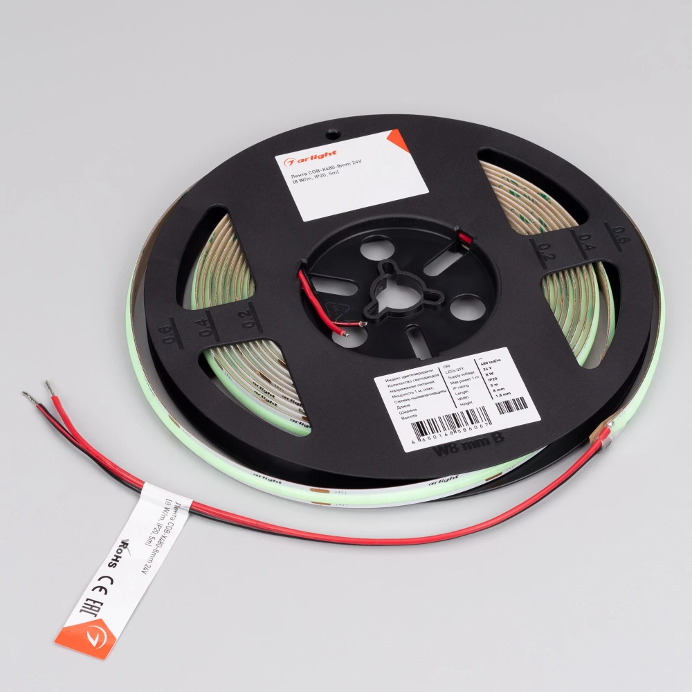 Лента COB-X480-8mm 24V Emerald (8 W/m, IP20, 5m) (Arlight, -) 047742 - Viokon.com