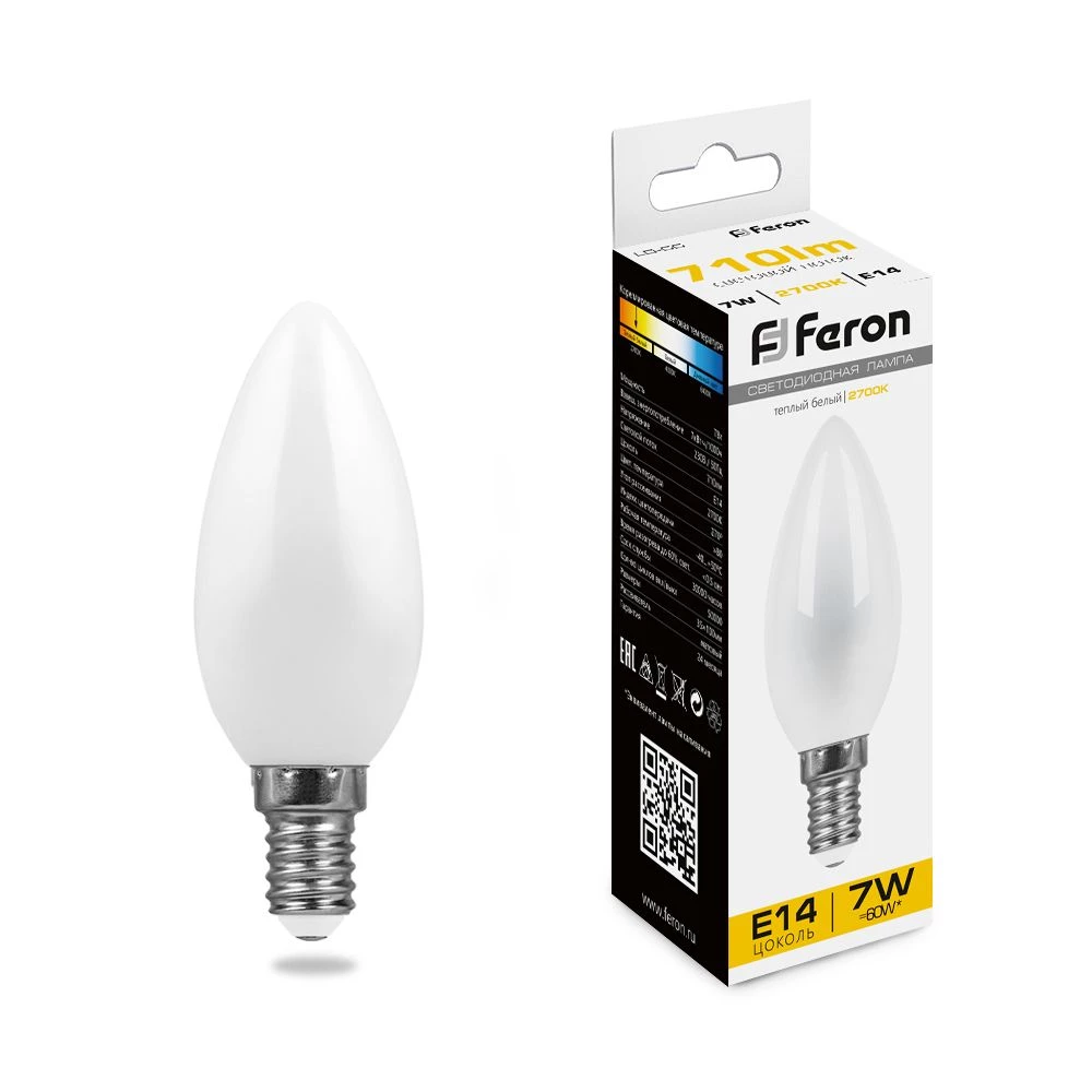 Лампа светодиодная Feron LB-66 Свеча E14 7W 230V 2700K (25785) - Viokon.com