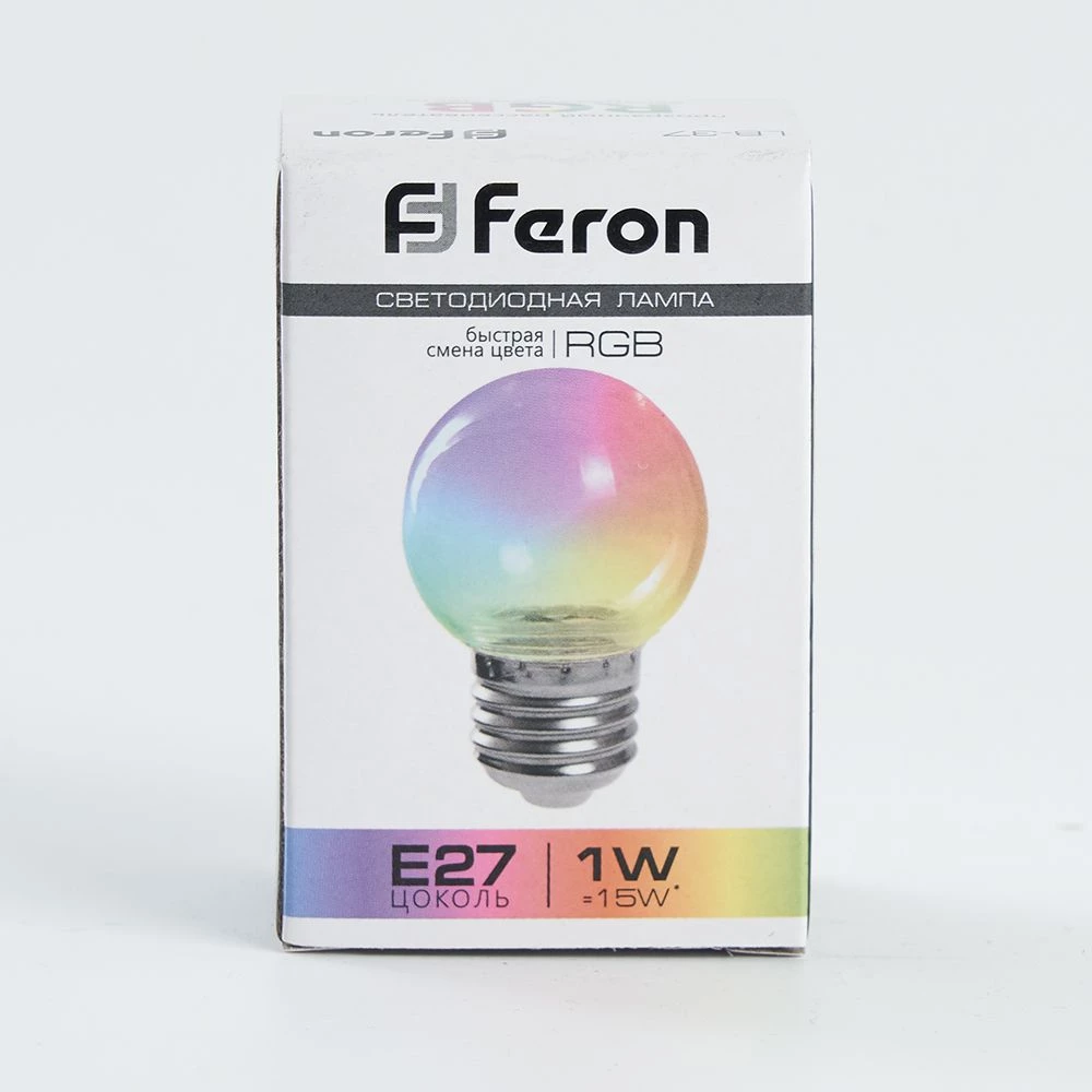 Лампа светодиодная Feron LB-37 Шарик прозрачный E27 1W RGB быстрая смена цвета (38129) - Viokon.com