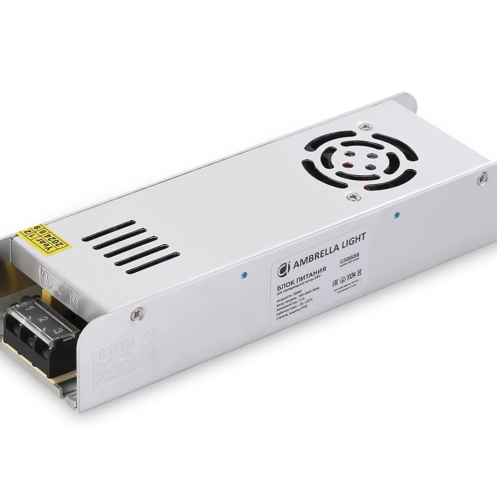 Блок питания с EMC для светодиодной ленты 24V 360W 15A IP20 185-260V 223*67*40 GS8686 GS8686 блок питания 24V 360W 15A IP20 185-260V EMC 223*67*40 - Viokon.com