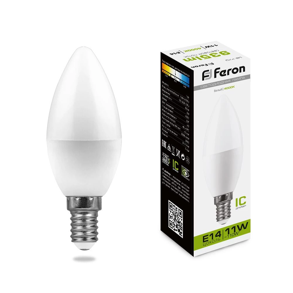 Лампа светодиодная Feron LB-770 Свеча E14 11W 175-265V 4000K (25942) - Viokon.com