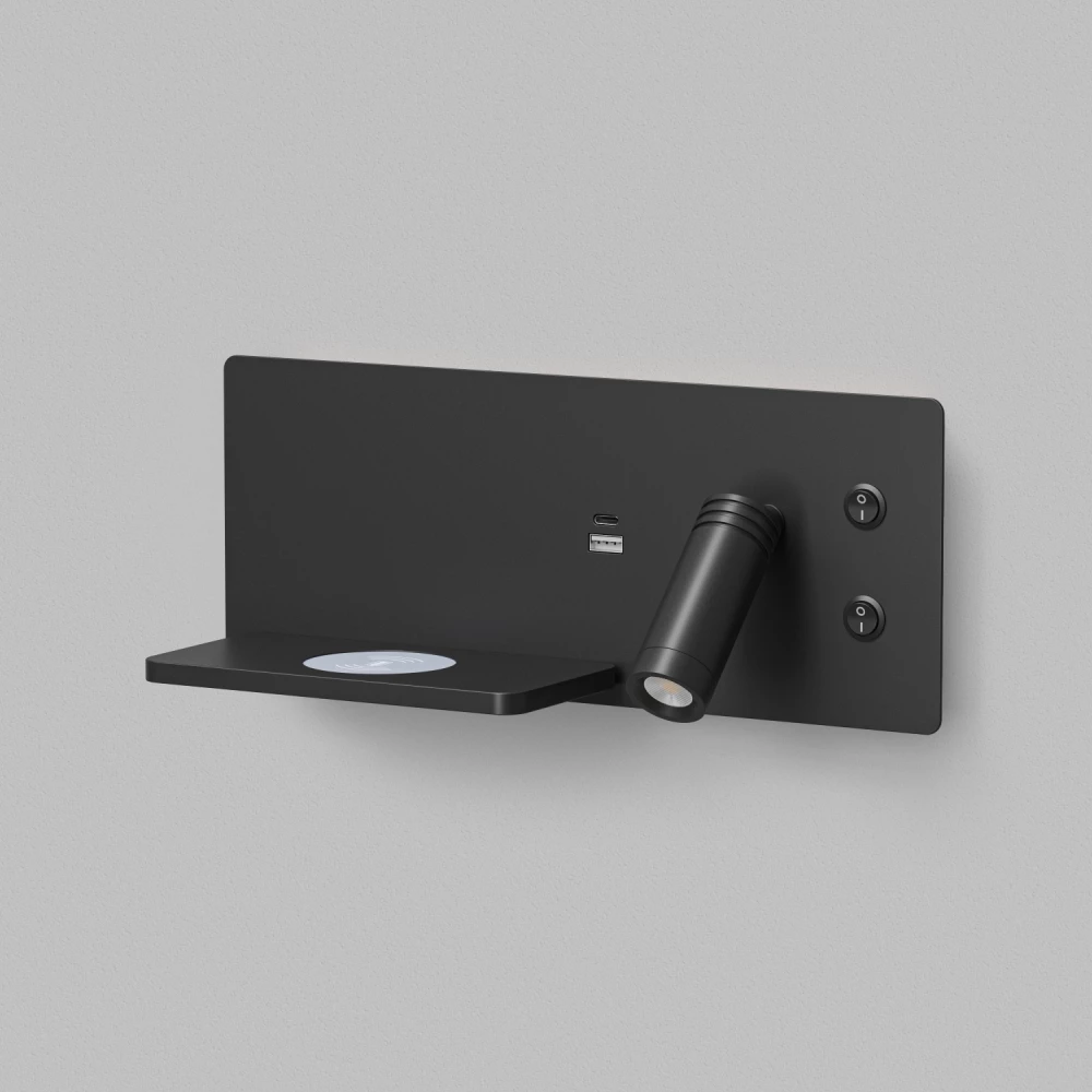 Светильник настенный CHARGELUX с функцией беспроводной зарядки USB-A  3Вт8Вт 3000К левый алюминий черный - Viokon.com