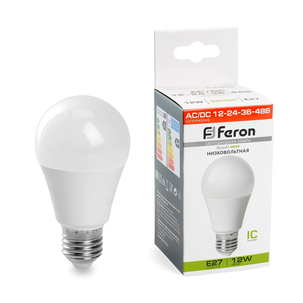 Лампа светодиодная низковольтная Feron LB-193 Шар E27 12W 12-48V 4000K (48729) - Viokon.com